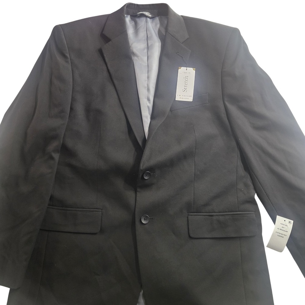 J.M. Haggar Blazer Mens 42R Black Classic Fit Stretch Lined Suit Two Button